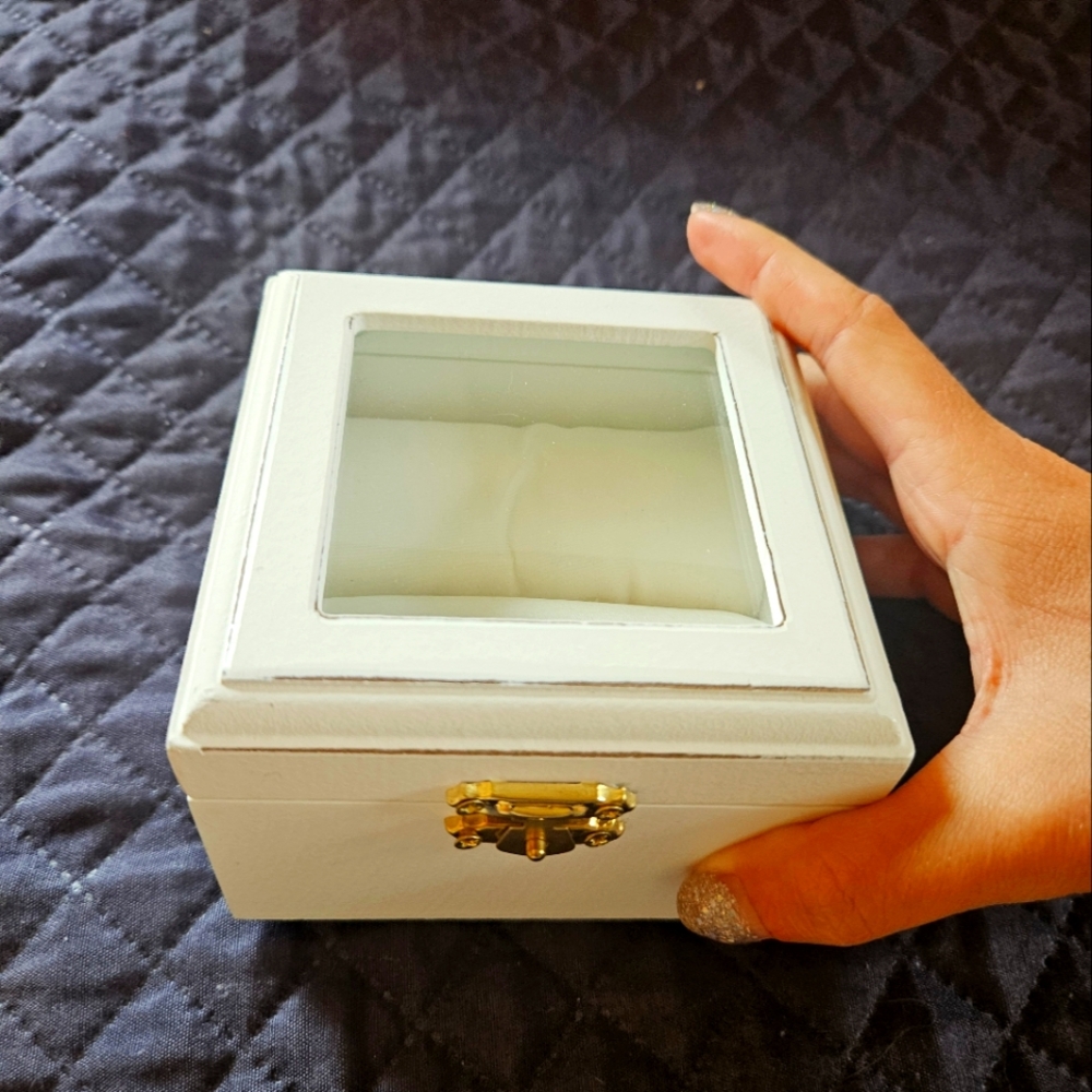 White Jewelry Box with Glass Top
